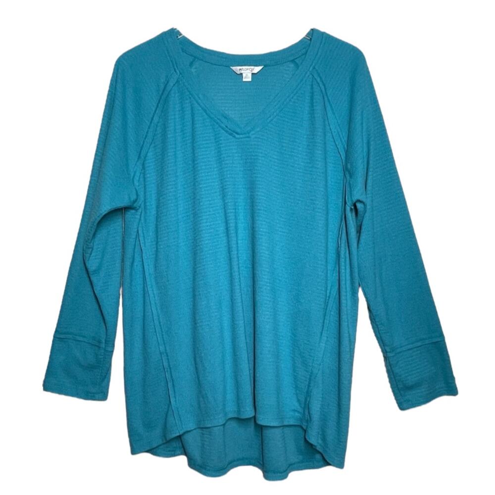 Wildfox Haley Waffle V-Neck Top Peacock Blue (Size XL)
